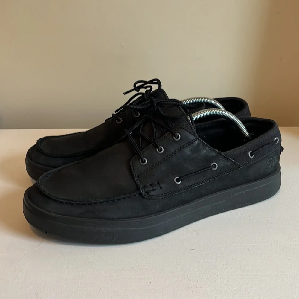 Timberland Men's Black Nubuck 3 Eye Lace Up Boat Shoe Size 10.5